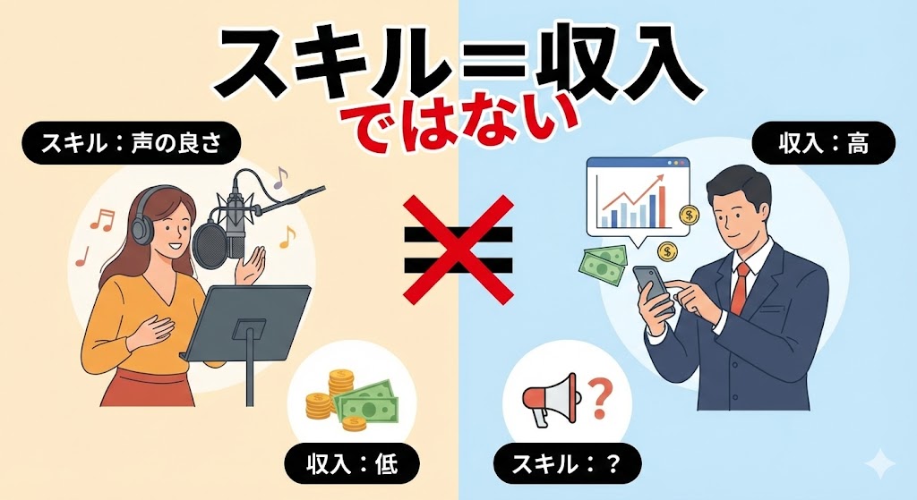 スキル=収入ではないということを分かりやすく見えるイメージ図