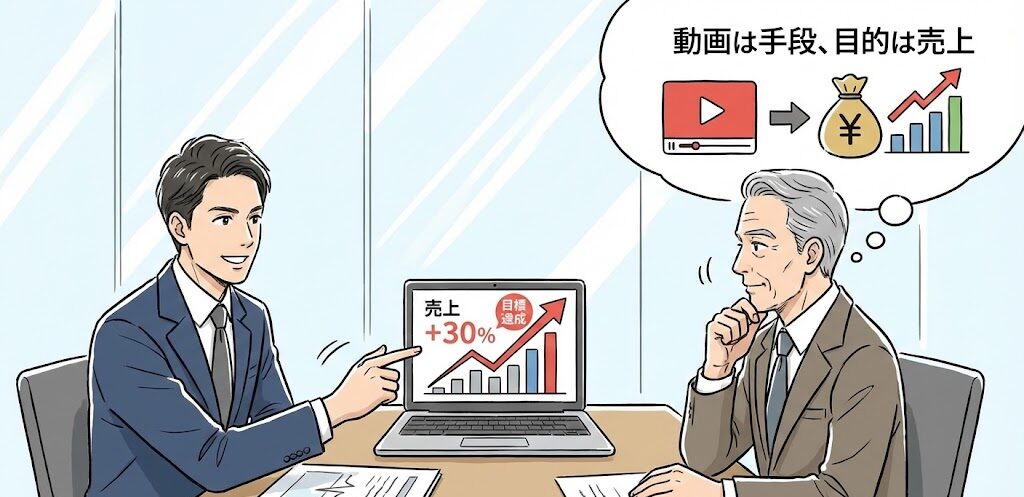 クライアント（企業の社長）と商談をしているシーン