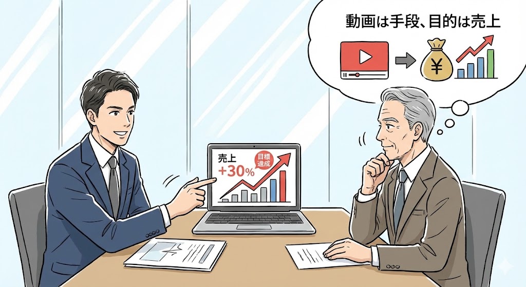 クライアント（企業の社長）と商談をしているシーン