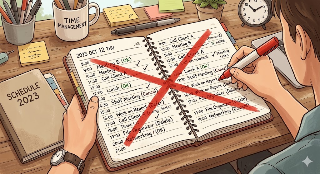 無駄な時間を削っている様子のイラスト