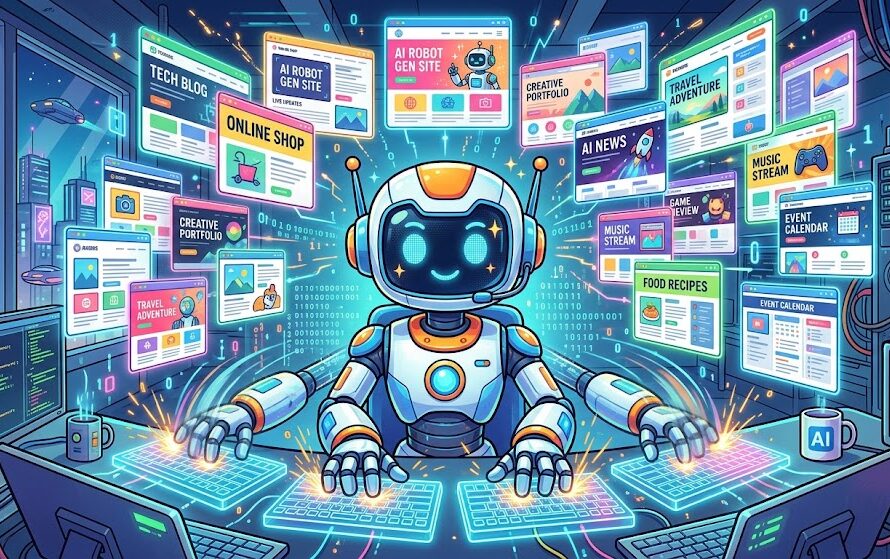 ウェブページを生成しているポップなイラスト