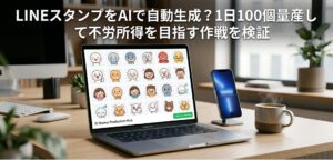LINEスタンプ用画像がずらりと並んでいる実写画像