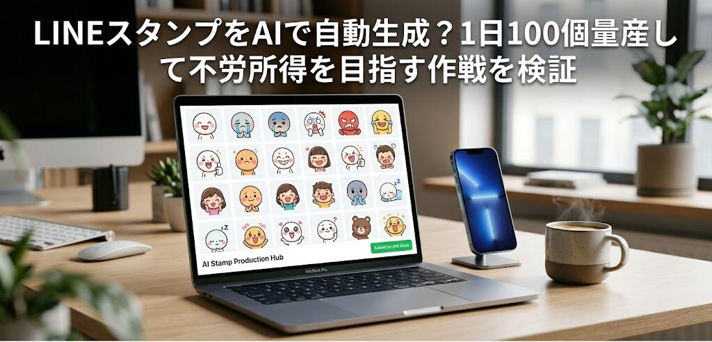LINEスタンプ用画像がずらりと並んでいる実写画像