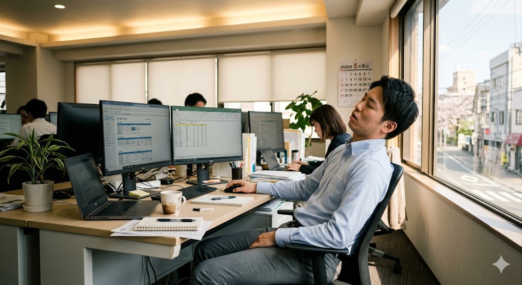 居眠りをしてしまっている男性社員