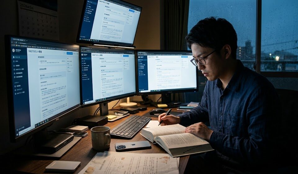 規約を確認している男性の姿