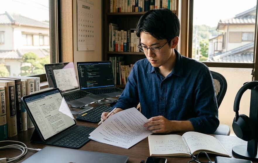 真剣な表情で規約を確認している男性の姿