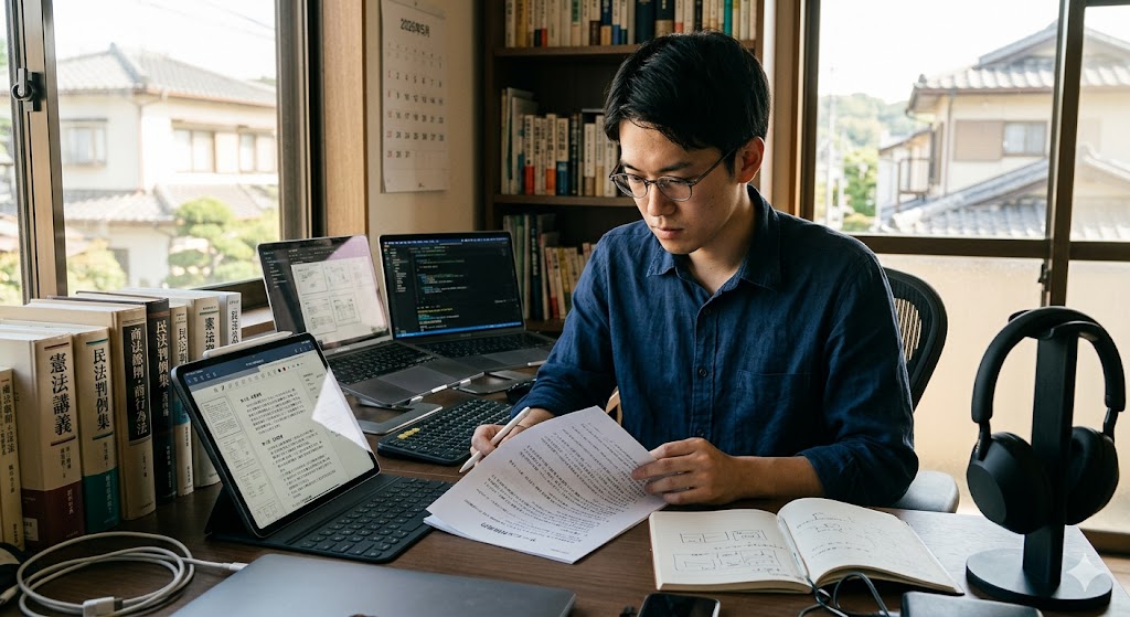 真剣な表情で規約を確認している男性の姿